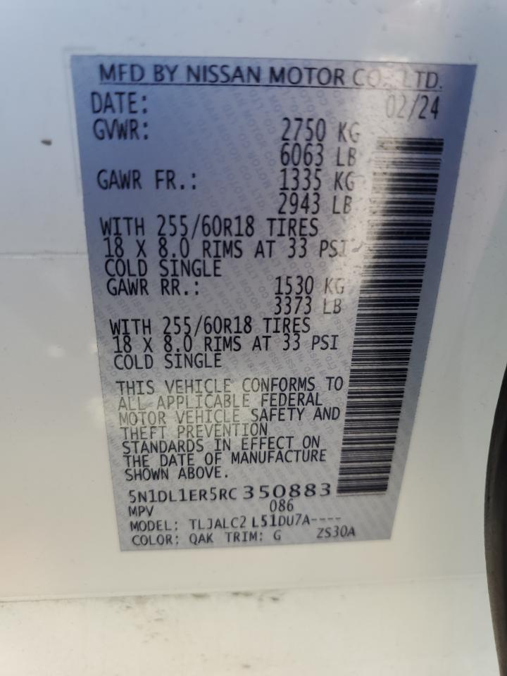 2024 Infiniti Qx60 Pure VIN: 5N1DL1ER5RC350883 Lot: 85388375