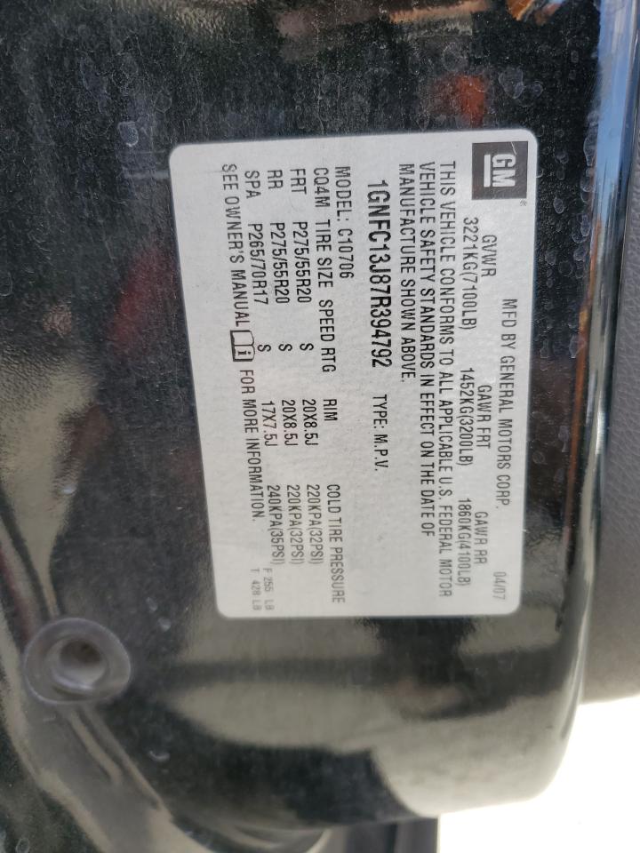 2007 Chevrolet Tahoe C1500 VIN: 1GNFC13J87R394792 Lot: 85131395