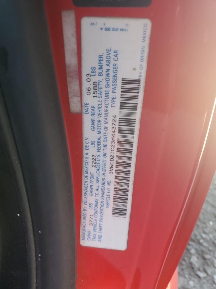 2003 Volkswagen New Beetle Gls VIN: 3VWCD21C23M443724 Lot: 85081075