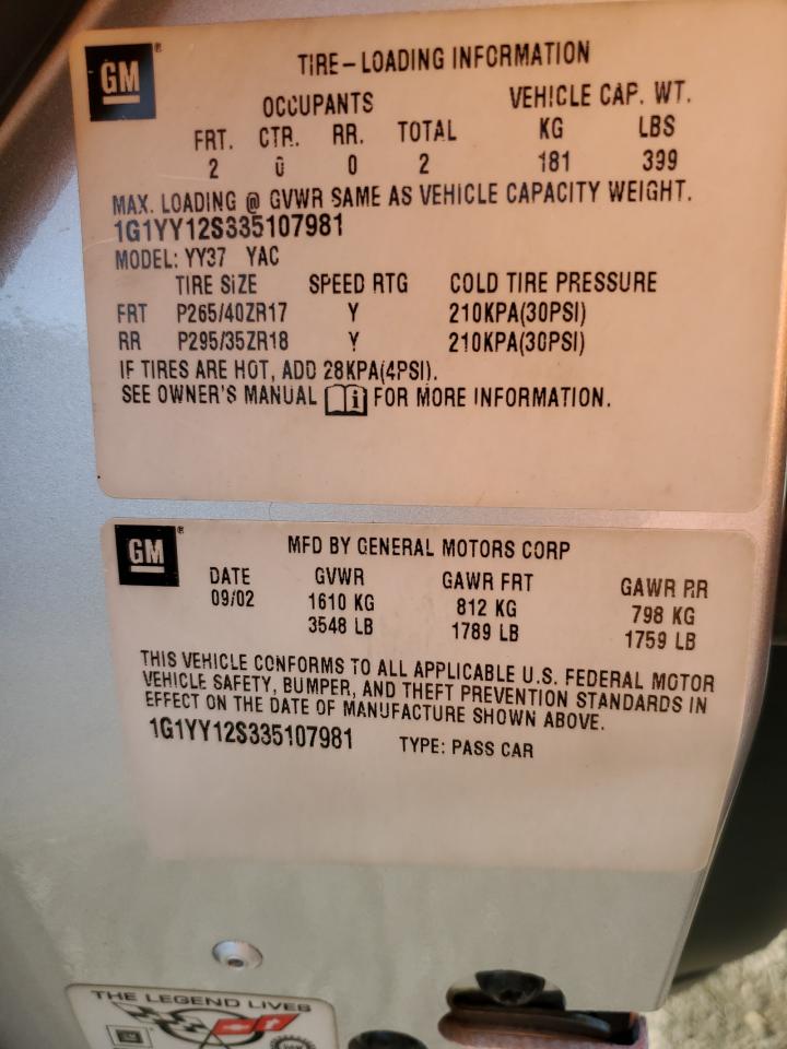 2003 Chevrolet Corvette Z06 VIN: 1G1YY12S335107981 Lot: 82772075