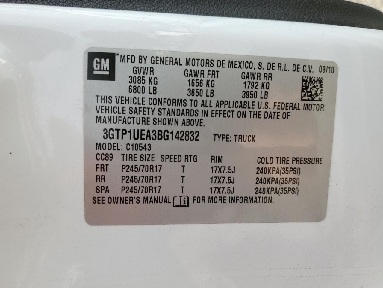 2011 GMC Sierra C1500 Sl VIN: 3GTP1UEA3BG142832 Lot: 86535155