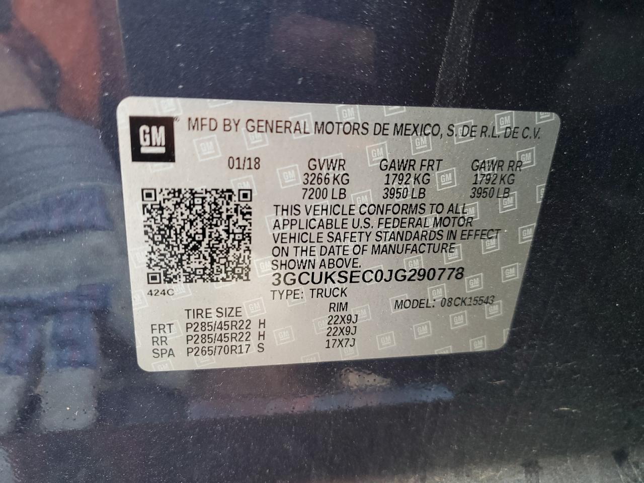 2018 Chevrolet Silverado K1500 Ltz VIN: 3GCUKSEC0JG290778 Lot: 85501455