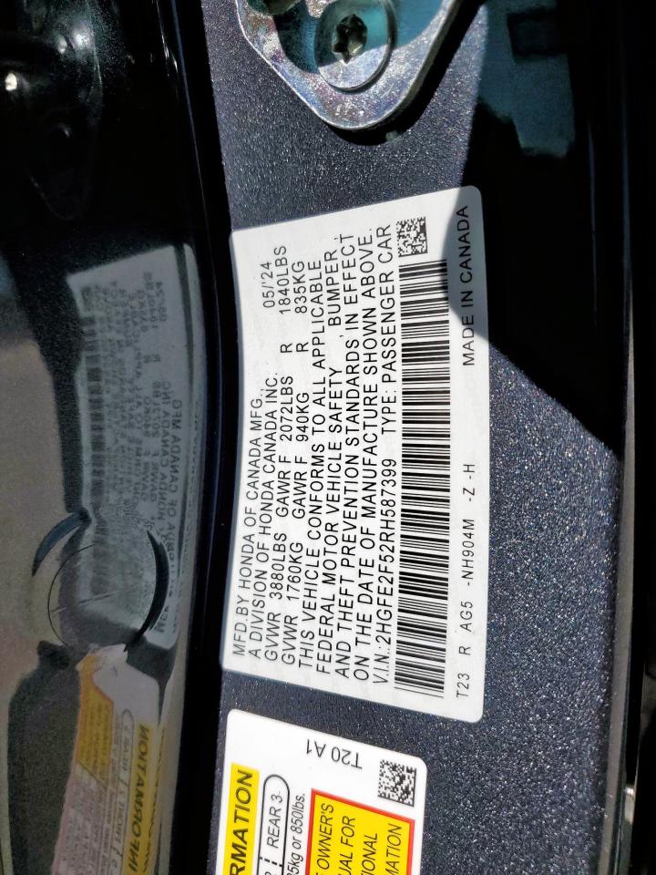 2024 Honda Civic Sport VIN: 2HGFE2F52RH587399 Lot: 86498425