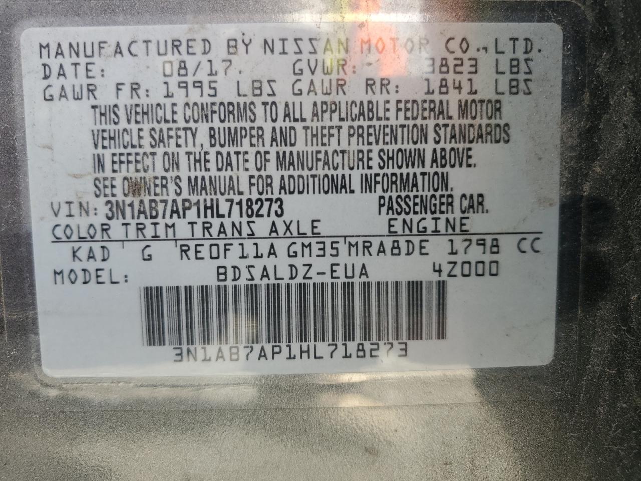 2017 Nissan Sentra S VIN: 3N1AB7AP1HL718273 Lot: 82297875