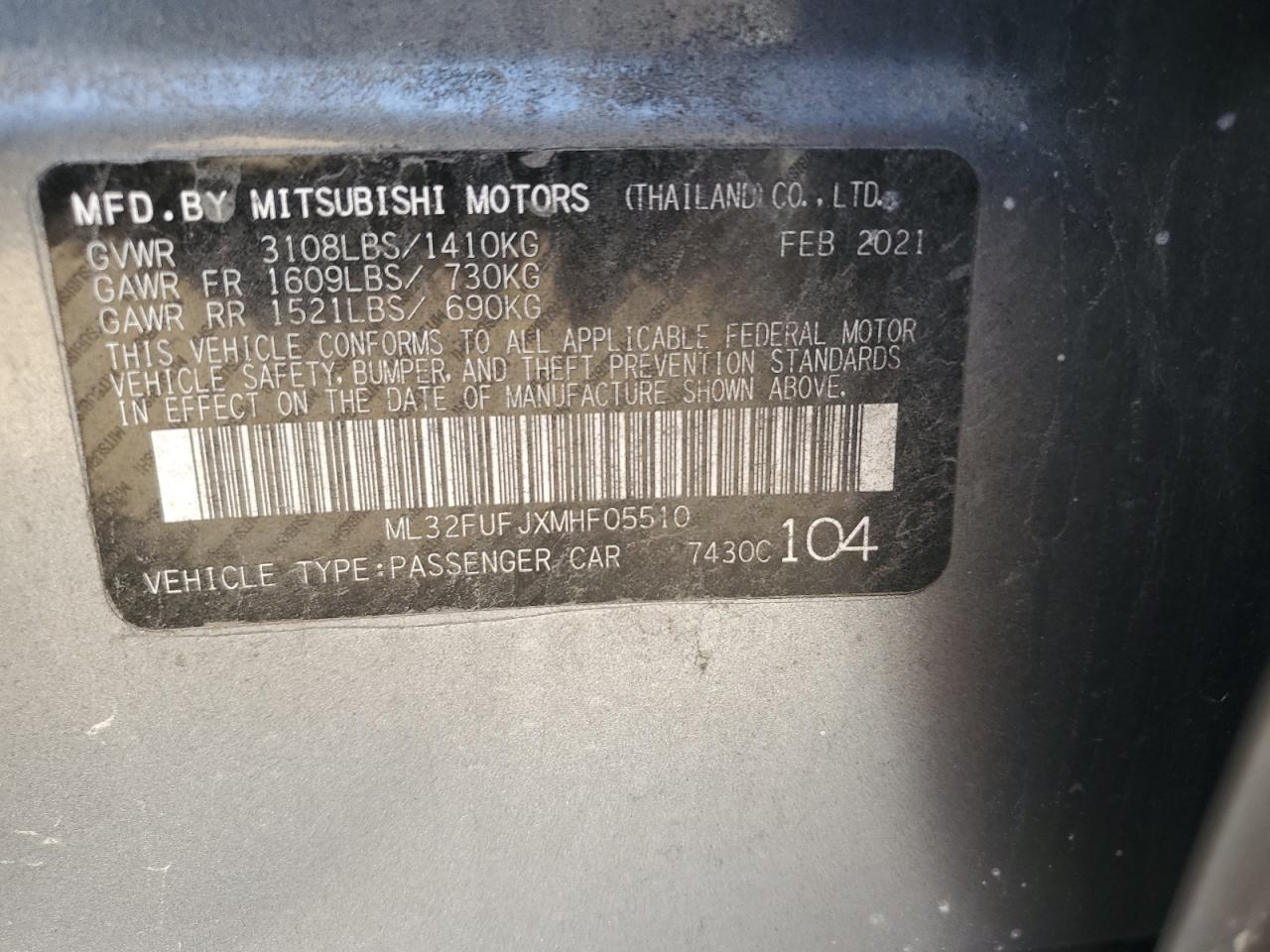 2021 Mitsubishi Mirage G4 Es VIN: ML32FUFJXMHF05510 Lot: 90052945