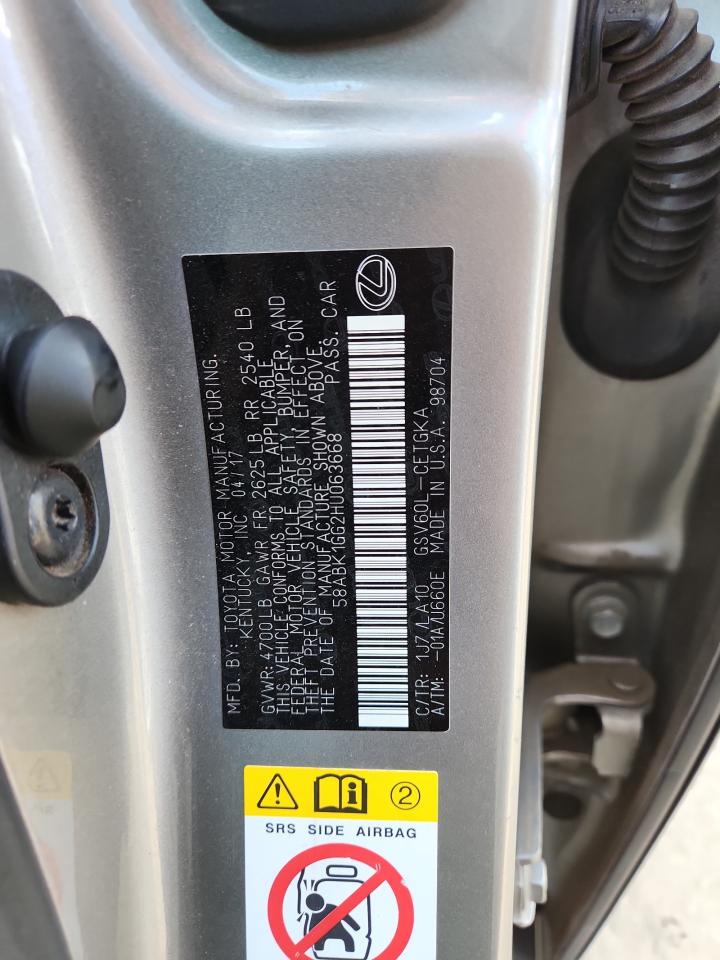 2017 Lexus Es 350 VIN: 58ABK1GG2HU063668 Lot: 84963395