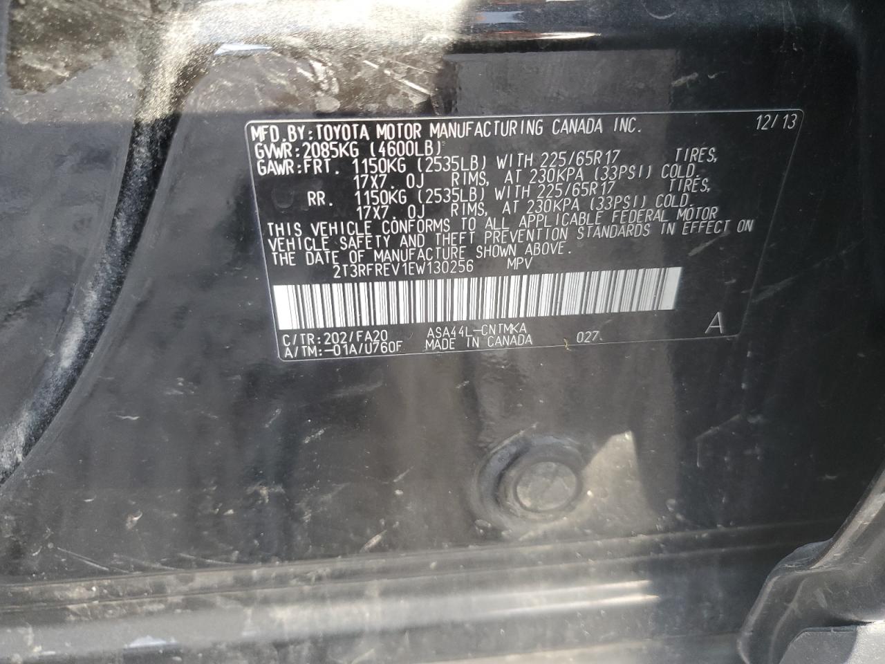 2014 Toyota Rav4 Xle VIN: 2T3RFREV1EW130256 Lot: 84253795