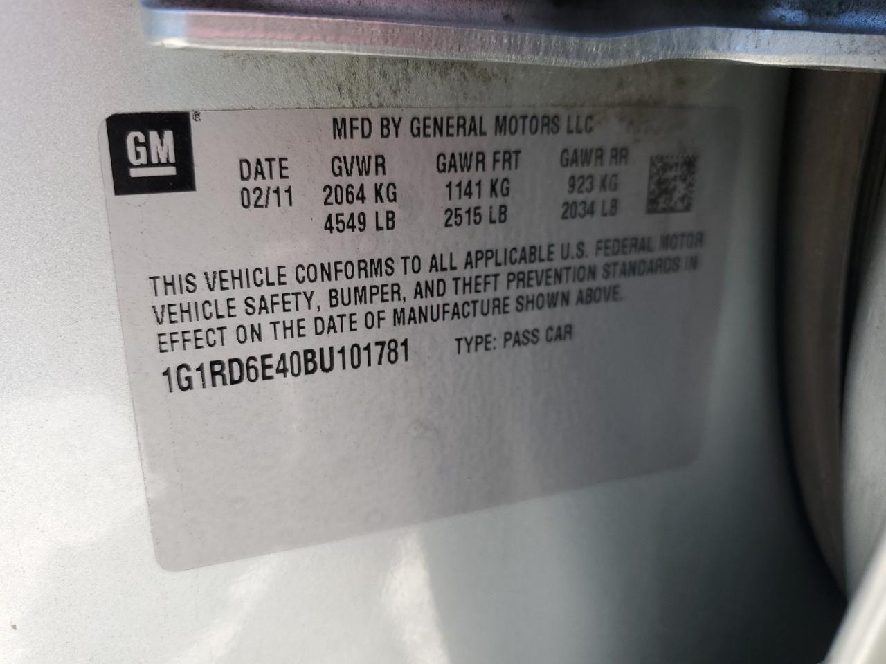 2011 Chevrolet Volt VIN: 1G1RD6E40BU101781 Lot: 82006635