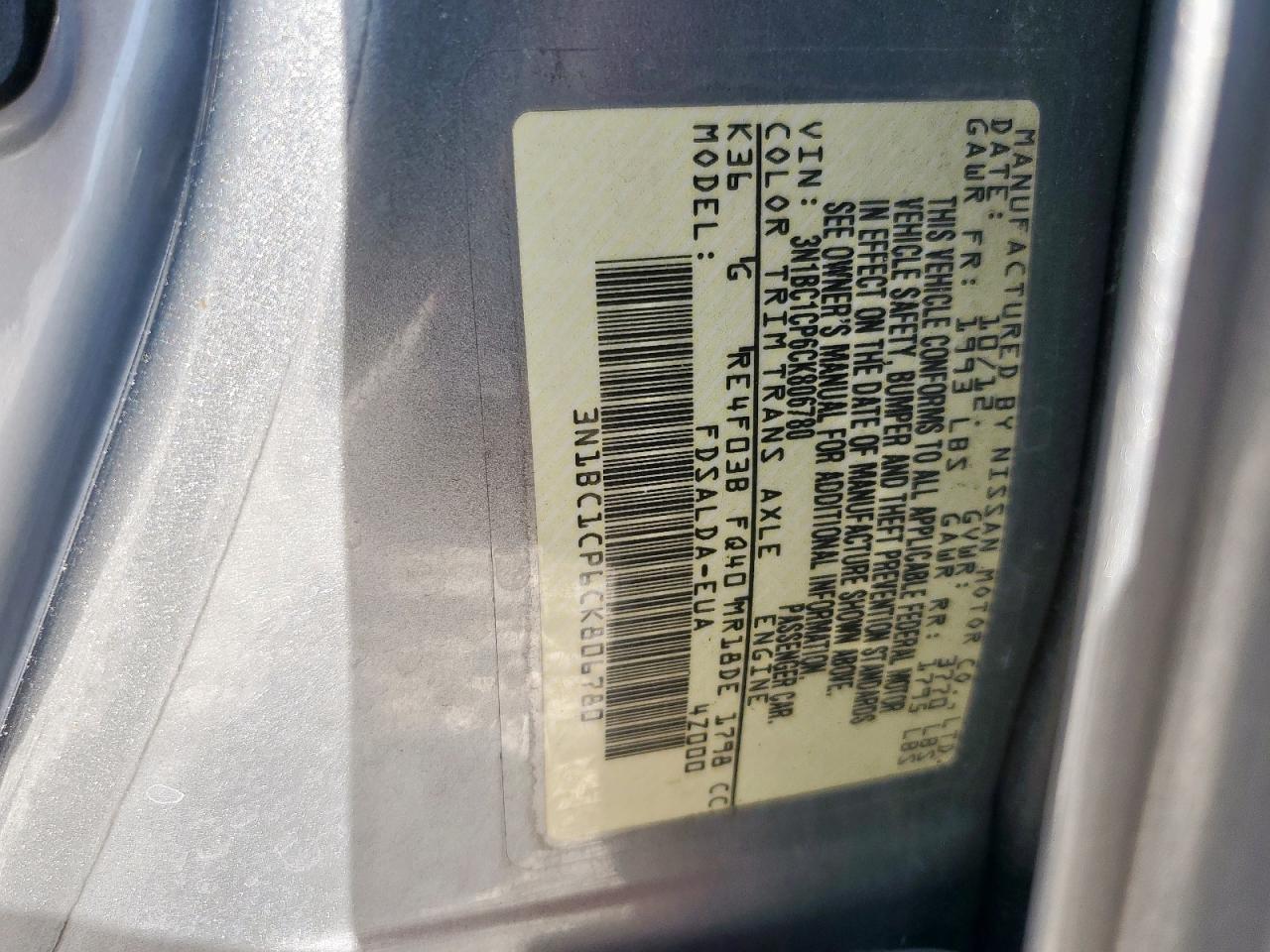 2012 Nissan Versa S VIN: 3N1BC1CP6CK806780 Lot: 82392395