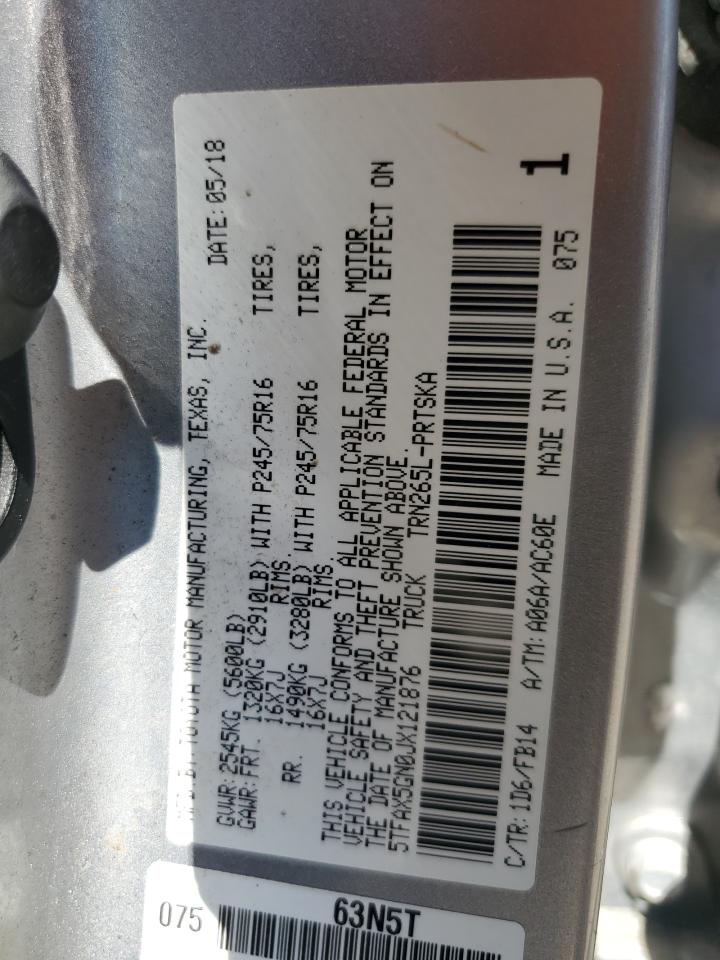 2018 Toyota Tacoma Double Cab VIN: 5TFAX5GN0JX121876 Lot: 85894155