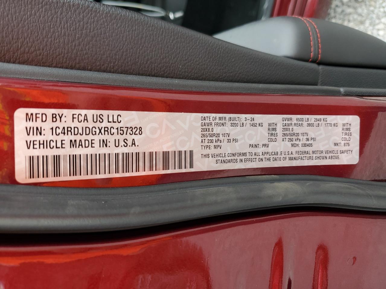 2024 Dodge Durango Gt VIN: 1C4RDJDGXRC157328 Lot: 82213785