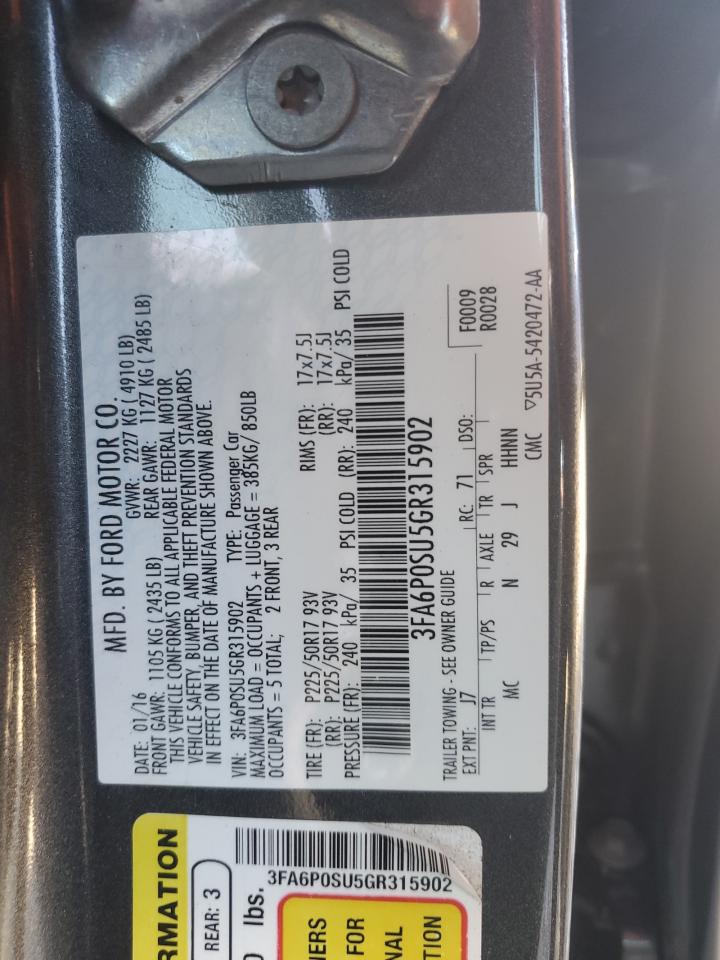 2016 Ford Fusion Titanium Phev VIN: 3FA6P0SU5GR315902 Lot: 86475265