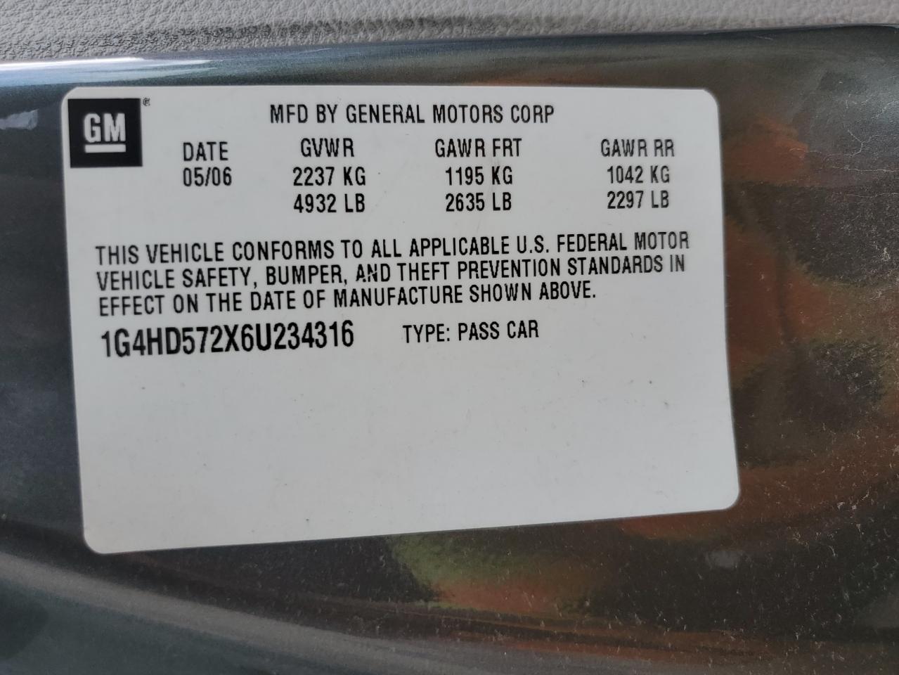 2006 Buick Lucerne Cxl VIN: 1G4HD572X6U234316 Lot: 90303515