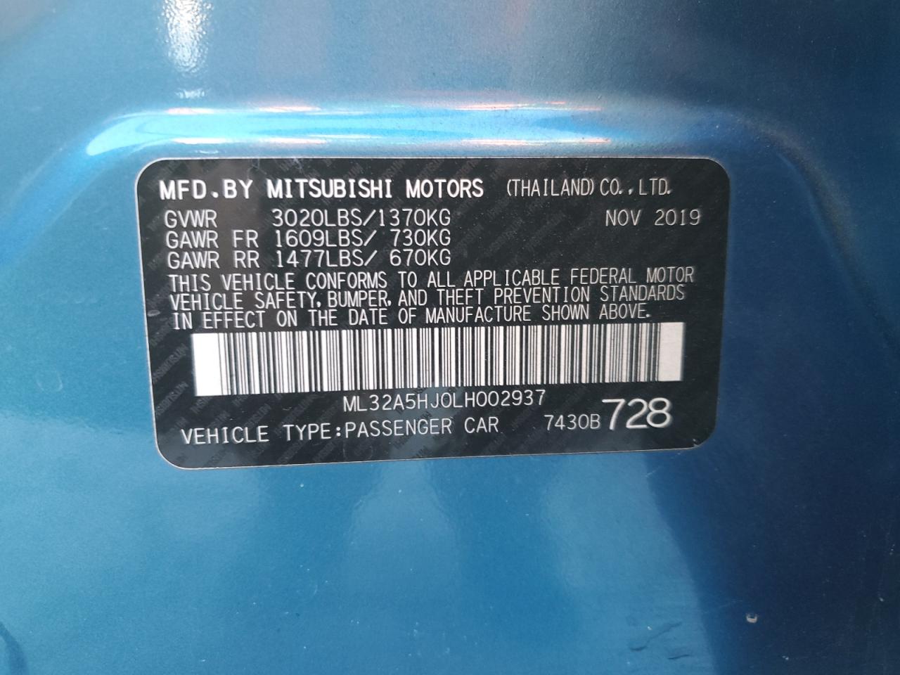 2020 Mitsubishi Mirage Le VIN: ML32A5HJ0LH002937 Lot: 82311345