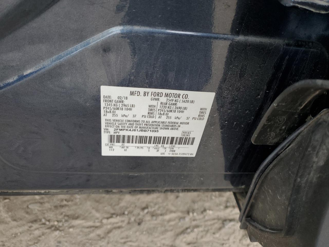 2018 Ford Edge Sel VIN: 2FMPK4J81JBB71095 Lot: 82749735