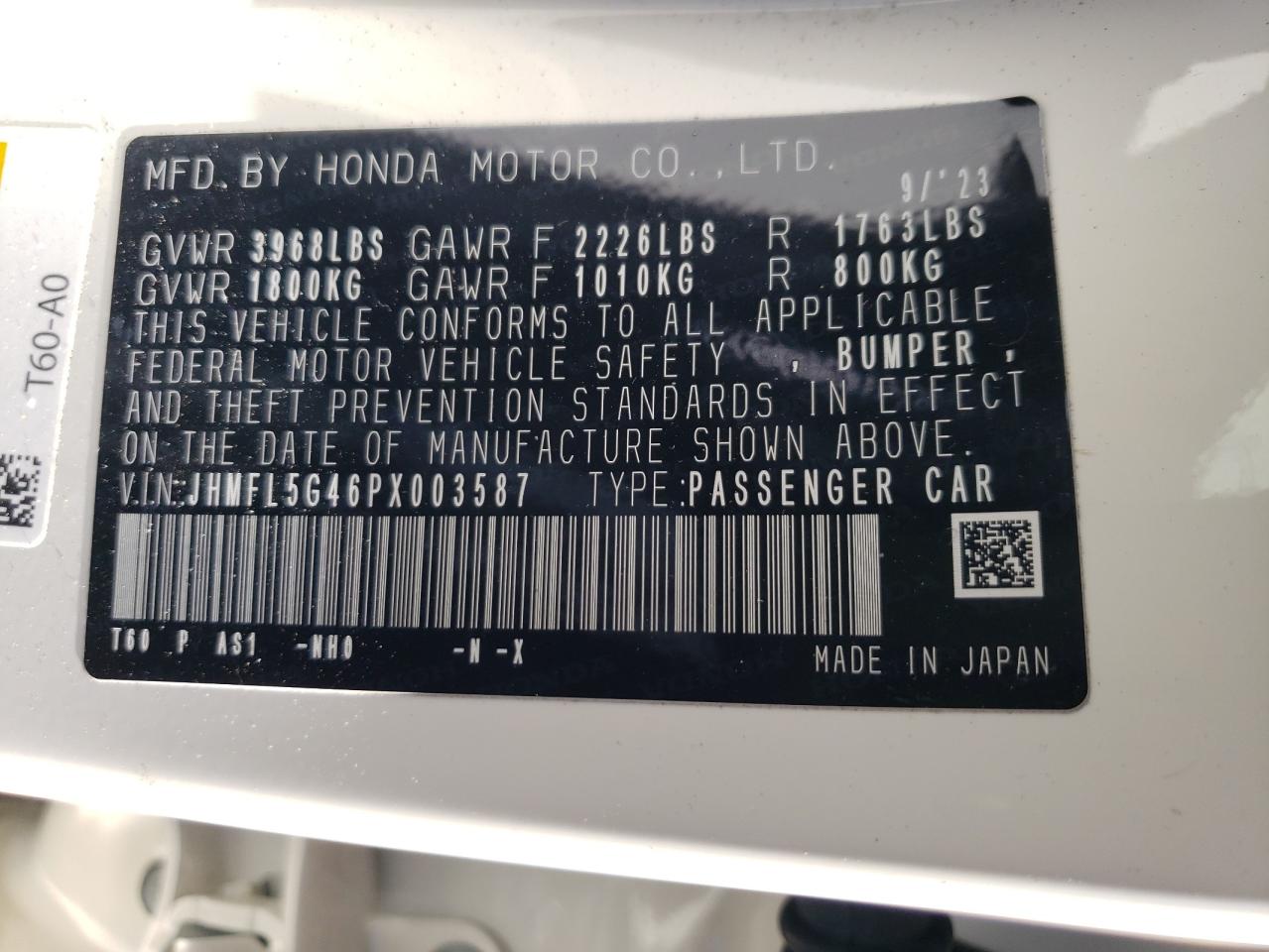 2023 Honda Civic Type-R VIN: JHMFL5G46PX003587 Lot: 84766935