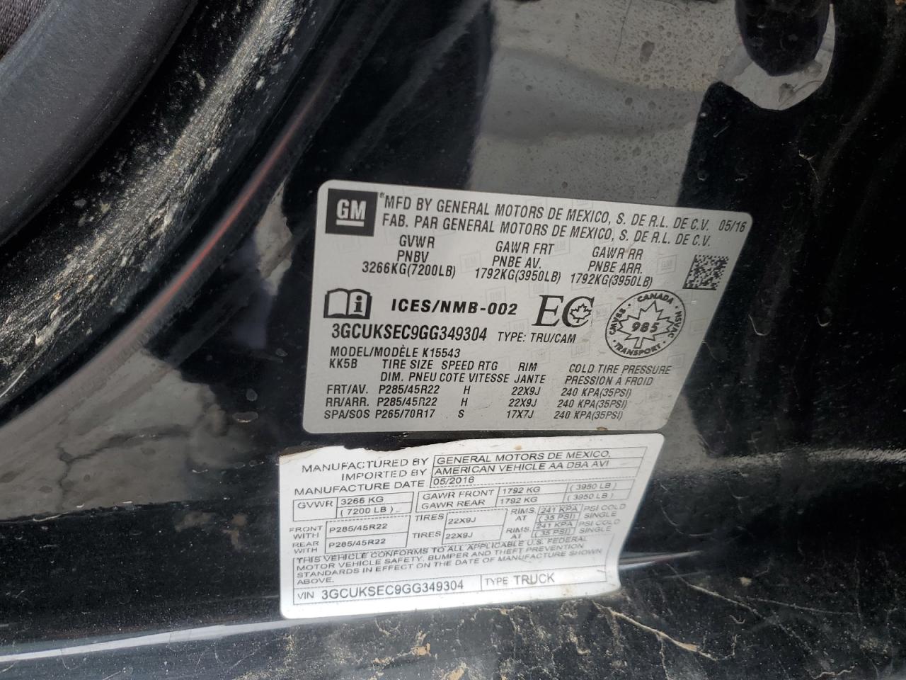 2016 Chevrolet Silverado K1500 Ltz VIN: 3GCUKSEC9GG349304 Lot: 84817745