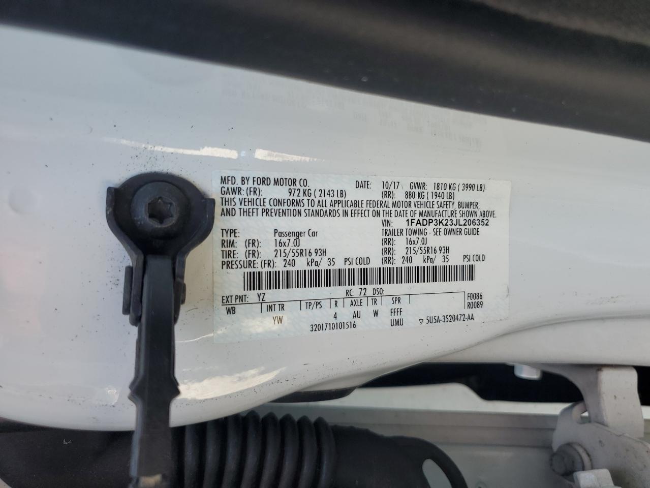 2018 Ford Focus Se VIN: 1FADP3K23JL206352 Lot: 85385155