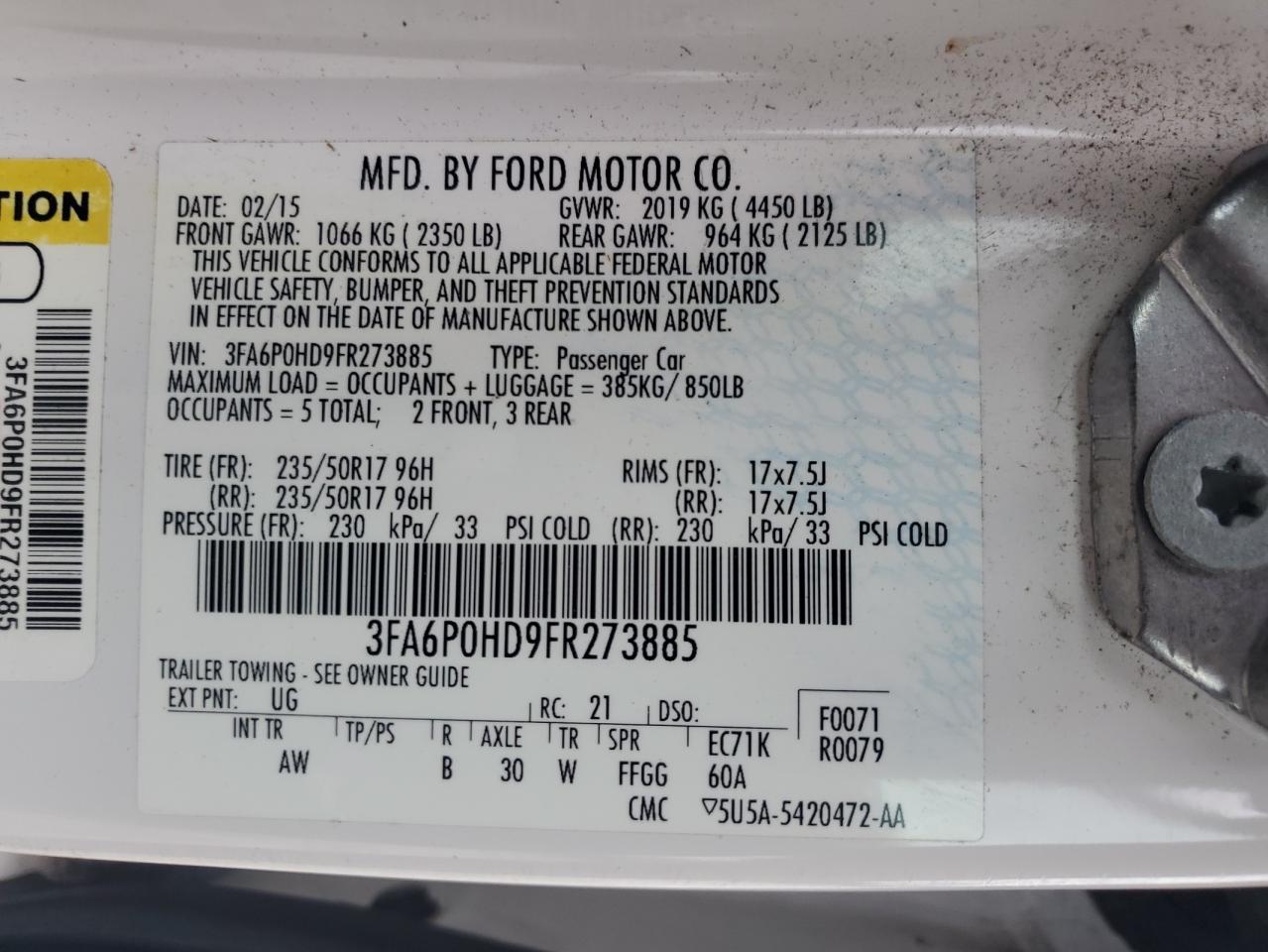 2015 Ford Fusion Se VIN: 3FA6P0HD9FR273885 Lot: 90394985