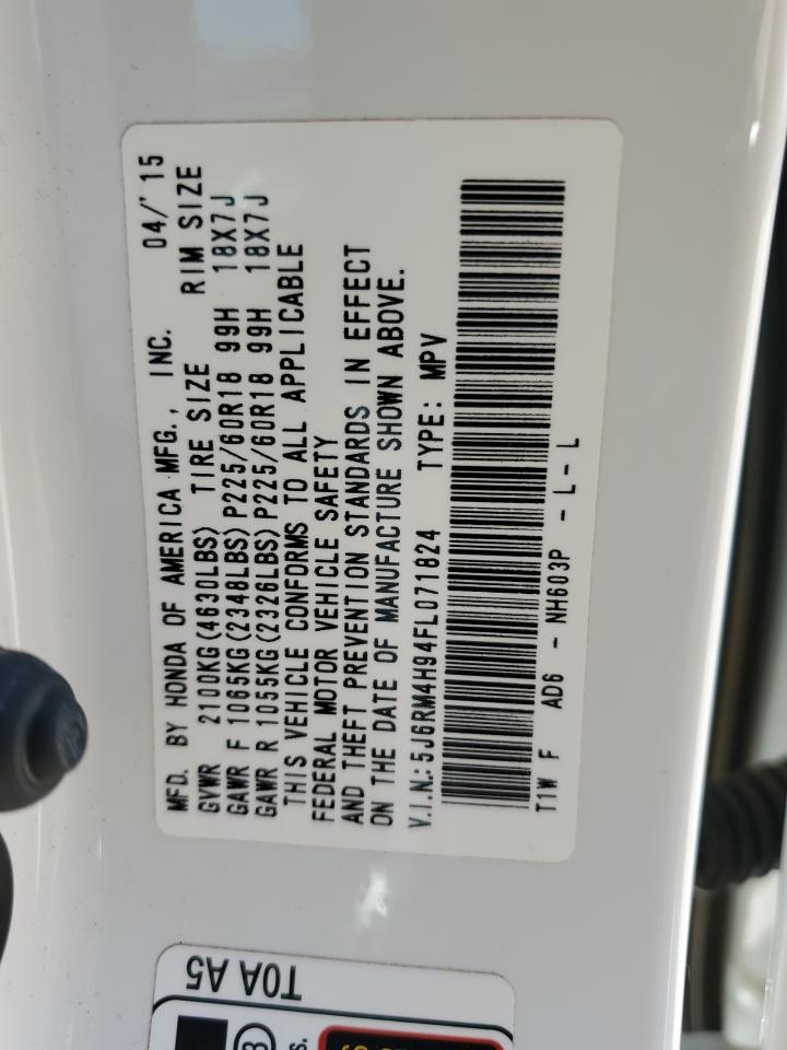 2015 Honda Cr-V Touring VIN: 5J6RM4H94FL071824 Lot: 82384765