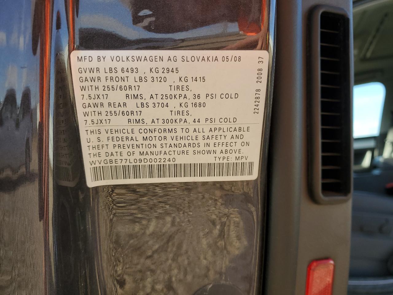 2009 Volkswagen Touareg 2 V6 VIN: WVGBE77L09D002240 Lot: 86281165