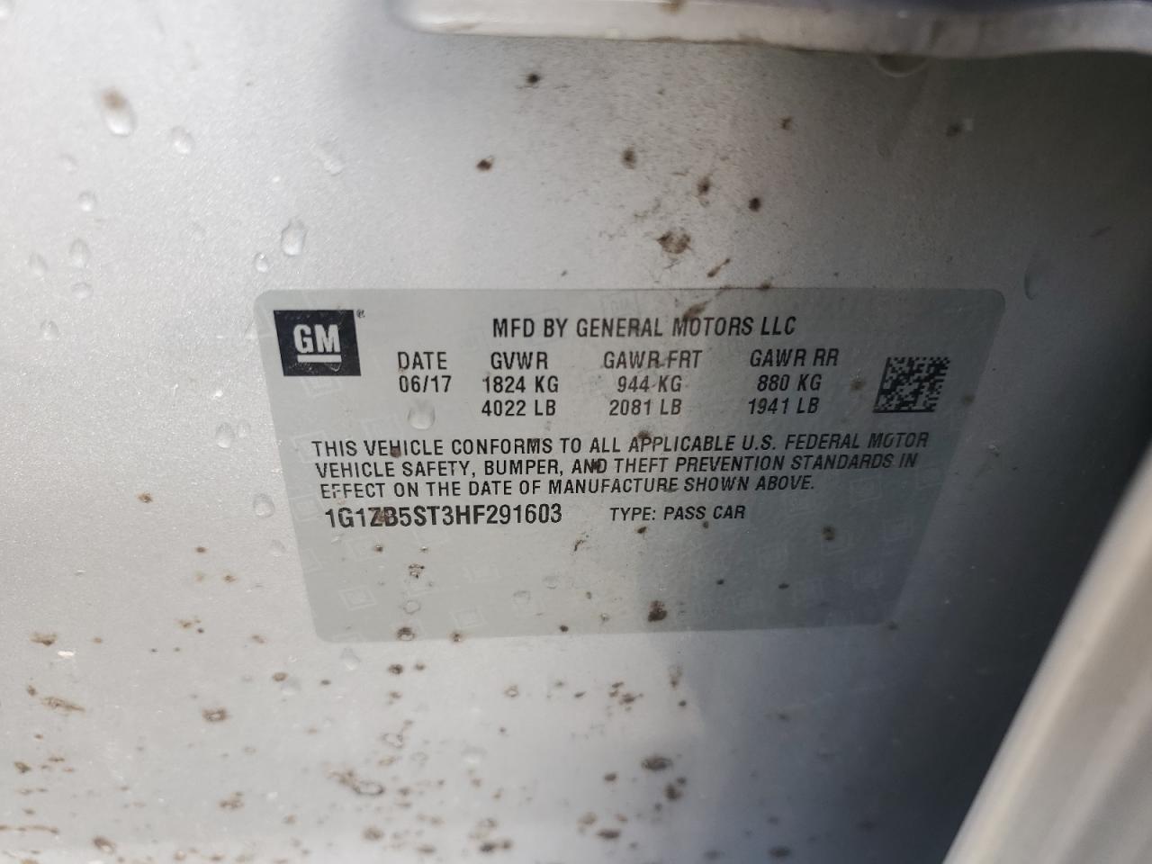 2017 Chevrolet Malibu Ls VIN: 1G1ZB5ST3HF291603 Lot: 86093265