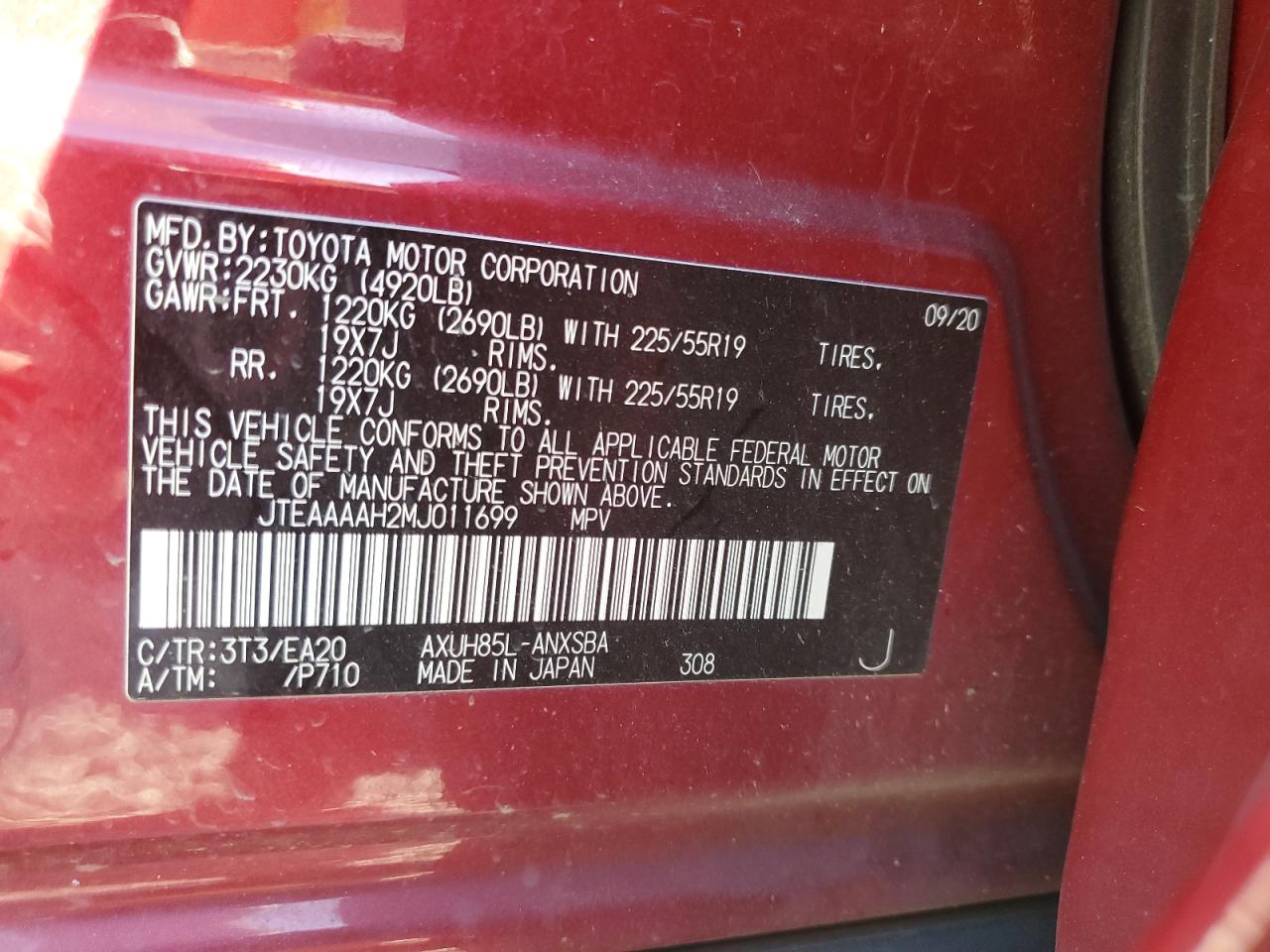 2021 Toyota Venza Le VIN: JTEAAAAH2MJ011699 Lot: 81871225