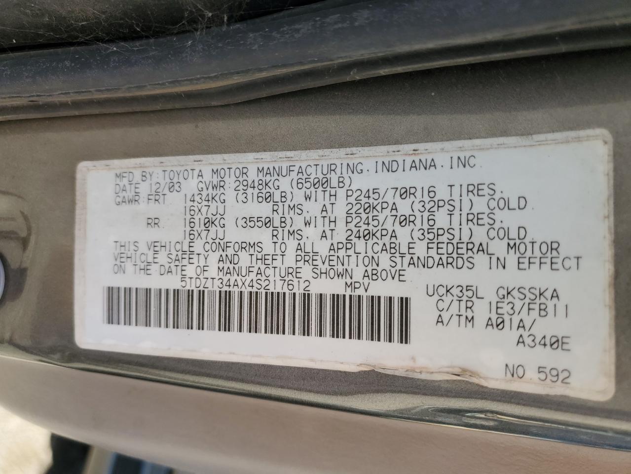 2004 Toyota Sequoia Sr5 VIN: 5TDZT34AX4S217612 Lot: 89656575