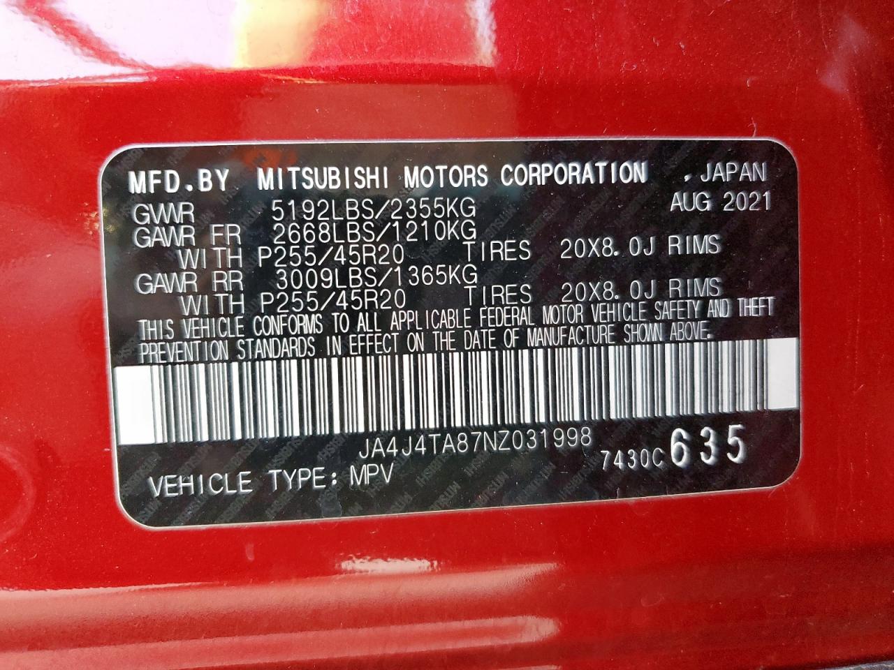 2022 Mitsubishi Outlander Es VIN: JA4J4TA87NZ031998 Lot: 90925365