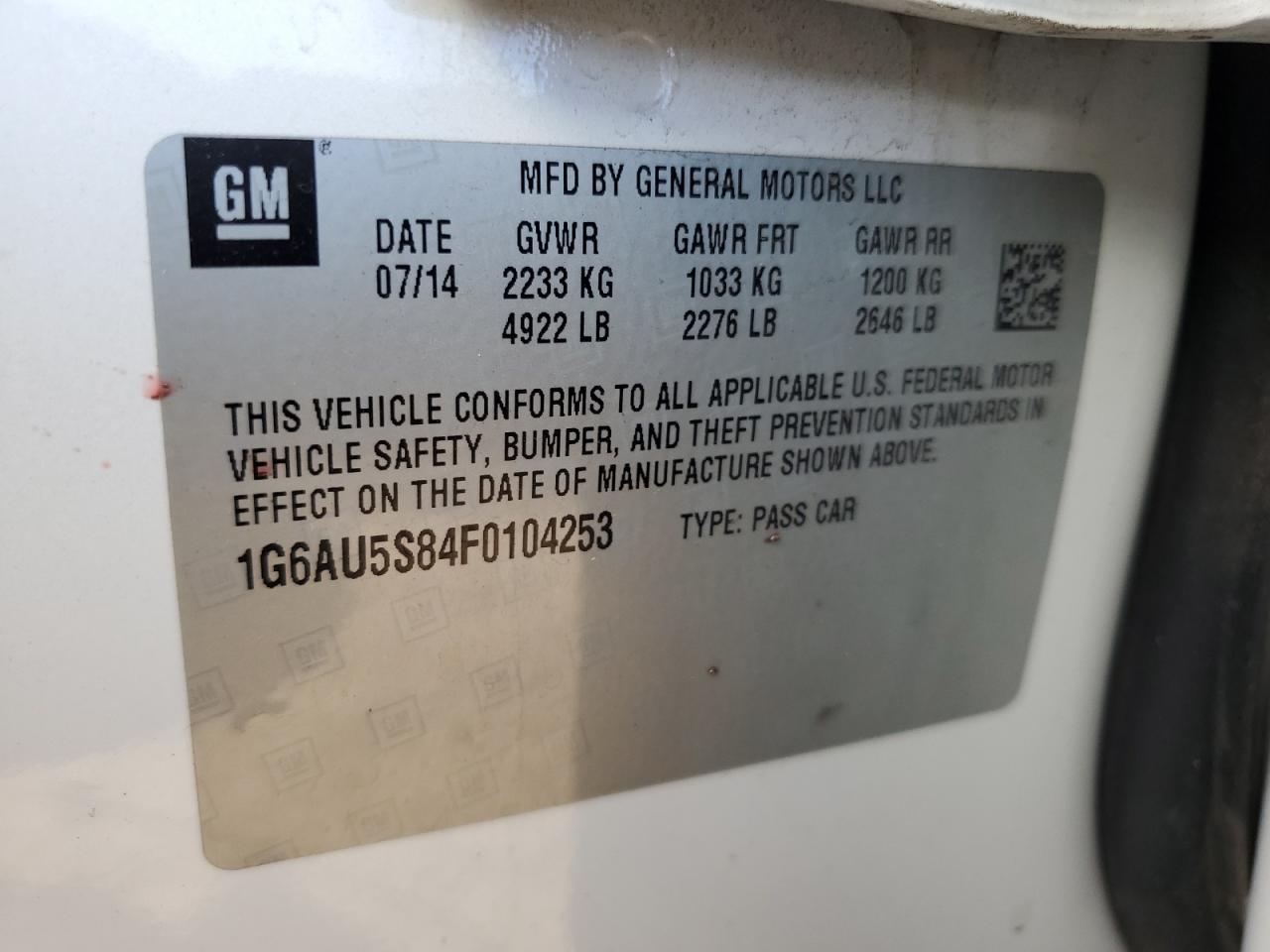 2015 Cadillac Cts Vsport VIN: 1G6AU5S84F0104253 Lot: 87098505