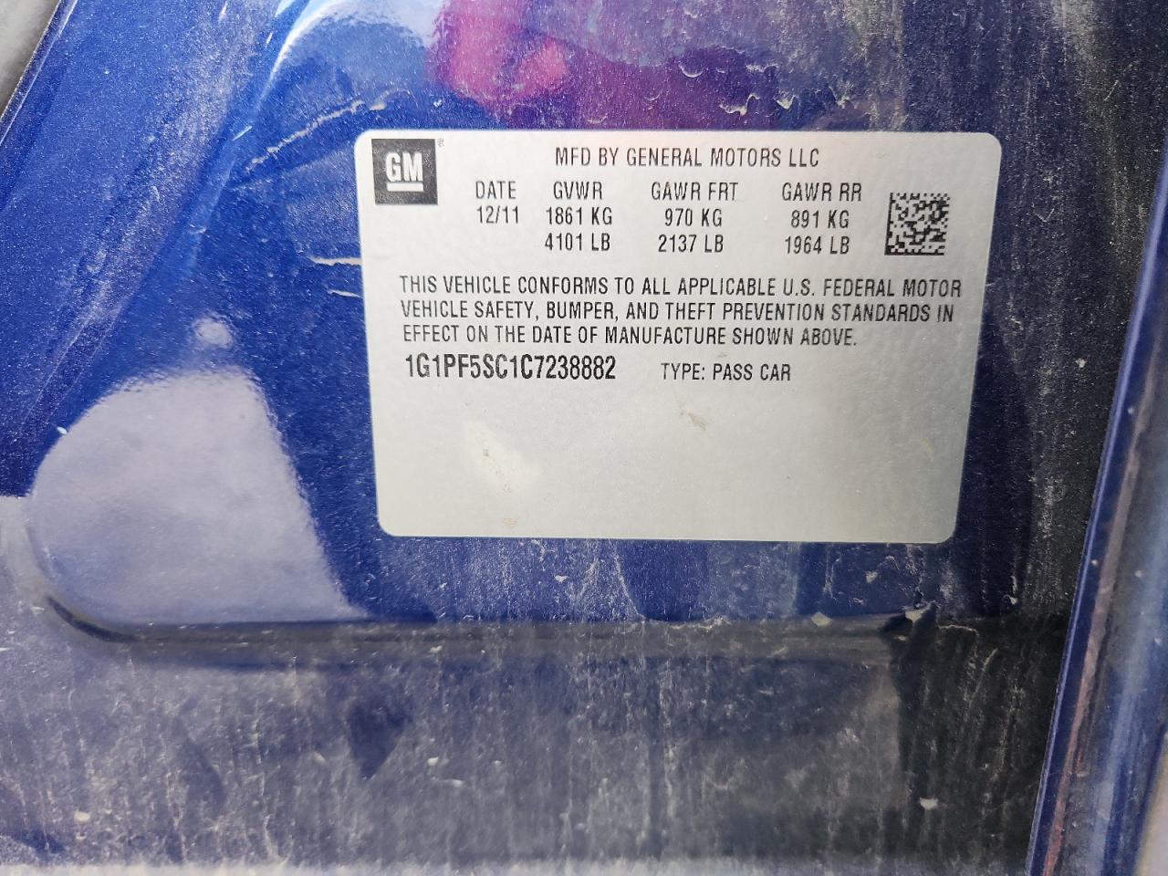 2012 Chevrolet Cruze Lt VIN: 1G1PF5SC1C7238882 Lot: 81878985