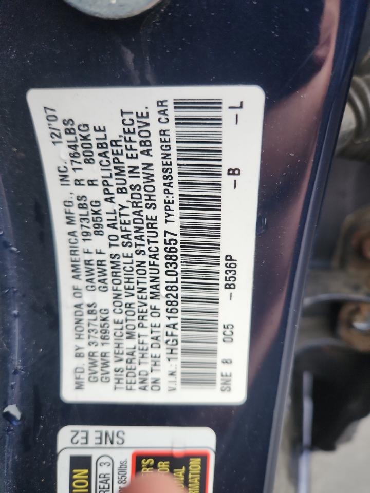 2008 Honda Civic Ex VIN: 1HGFA16828L038657 Lot: 86167785