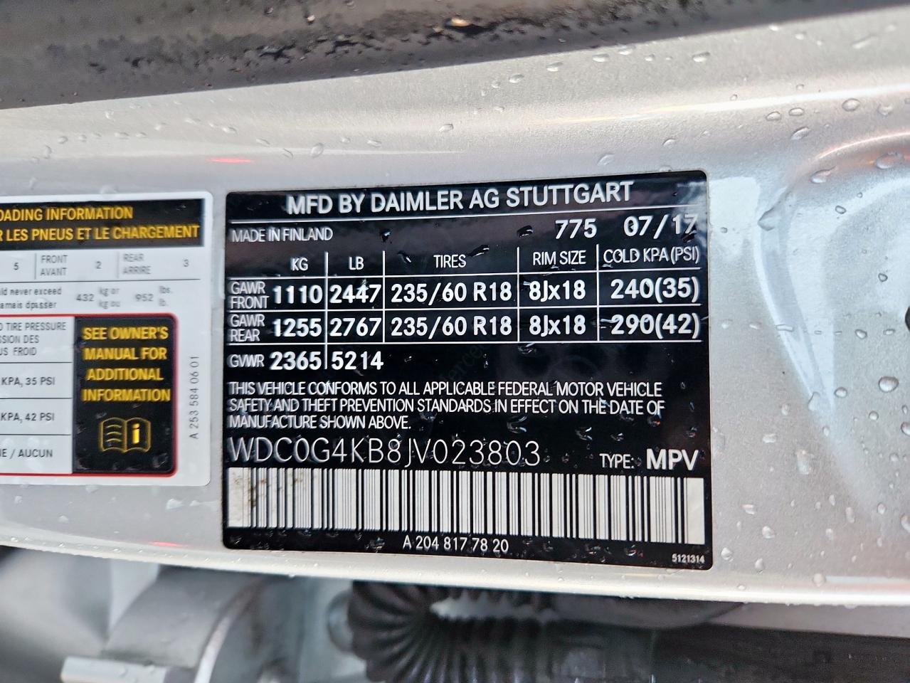 2018 Mercedes-Benz Glc 300 4Matic VIN: WDC0G4KB8JV023803 Lot: 85181345