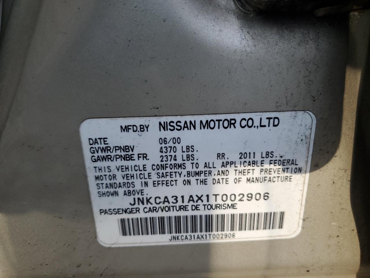 2001 Infiniti I30 VIN: JNKCA31AX1T002906 Lot: 84994225