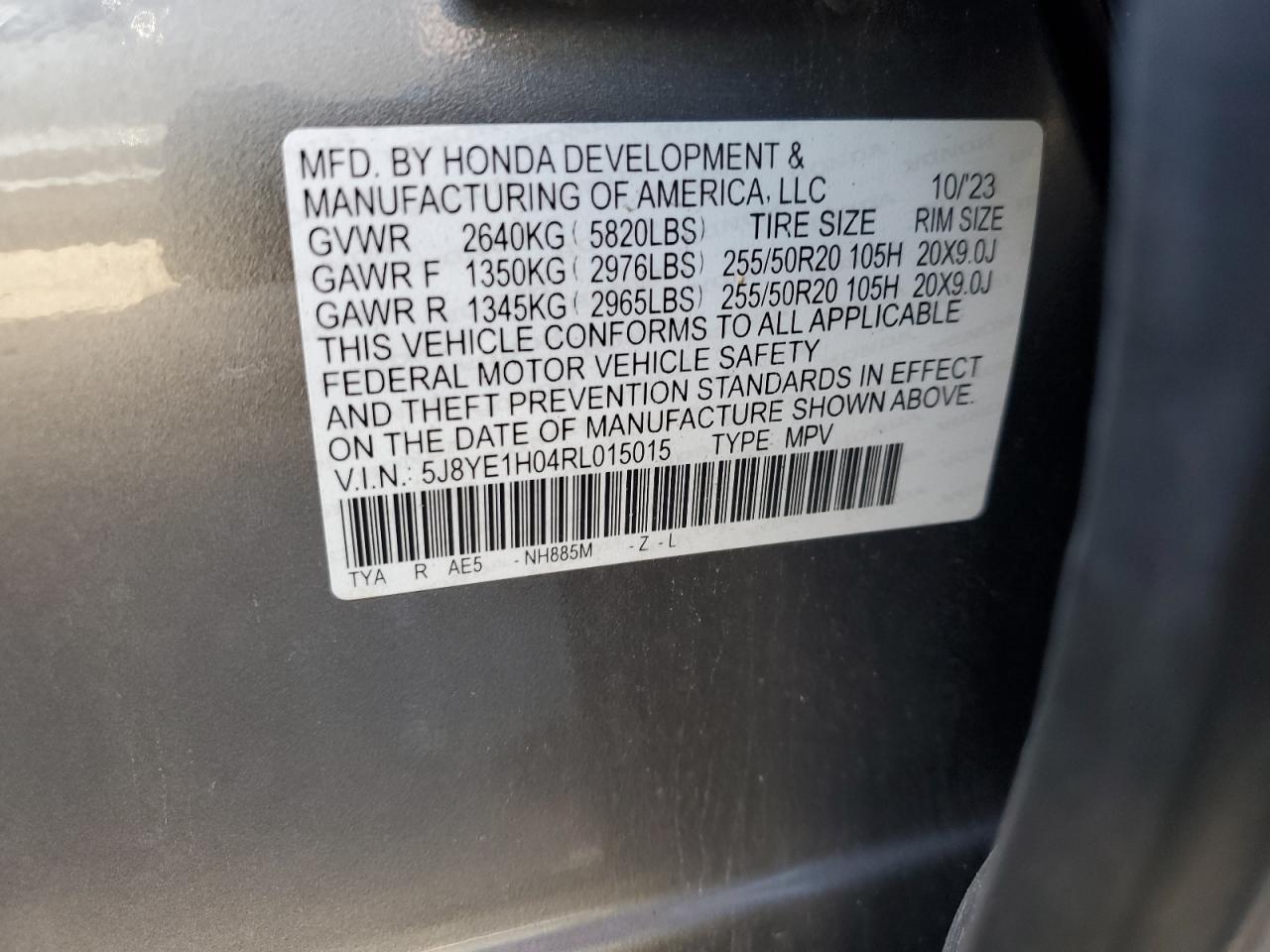 2024 Acura Mdx A-Spec VIN: 5J8YE1H04RL015015 Lot: 84725435