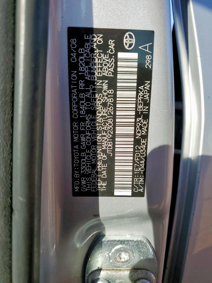 2008 Toyota Yaris VIN: JTDBT923081267818 Lot: 86492105