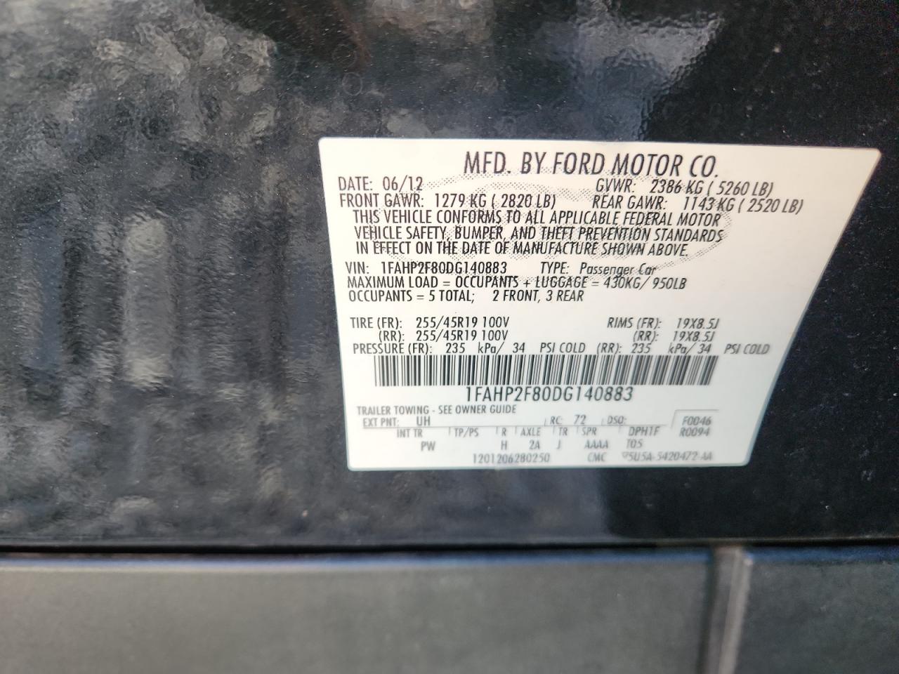 2013 Ford Taurus Limited VIN: 1FAHP2F80DG140883 Lot: 87383445