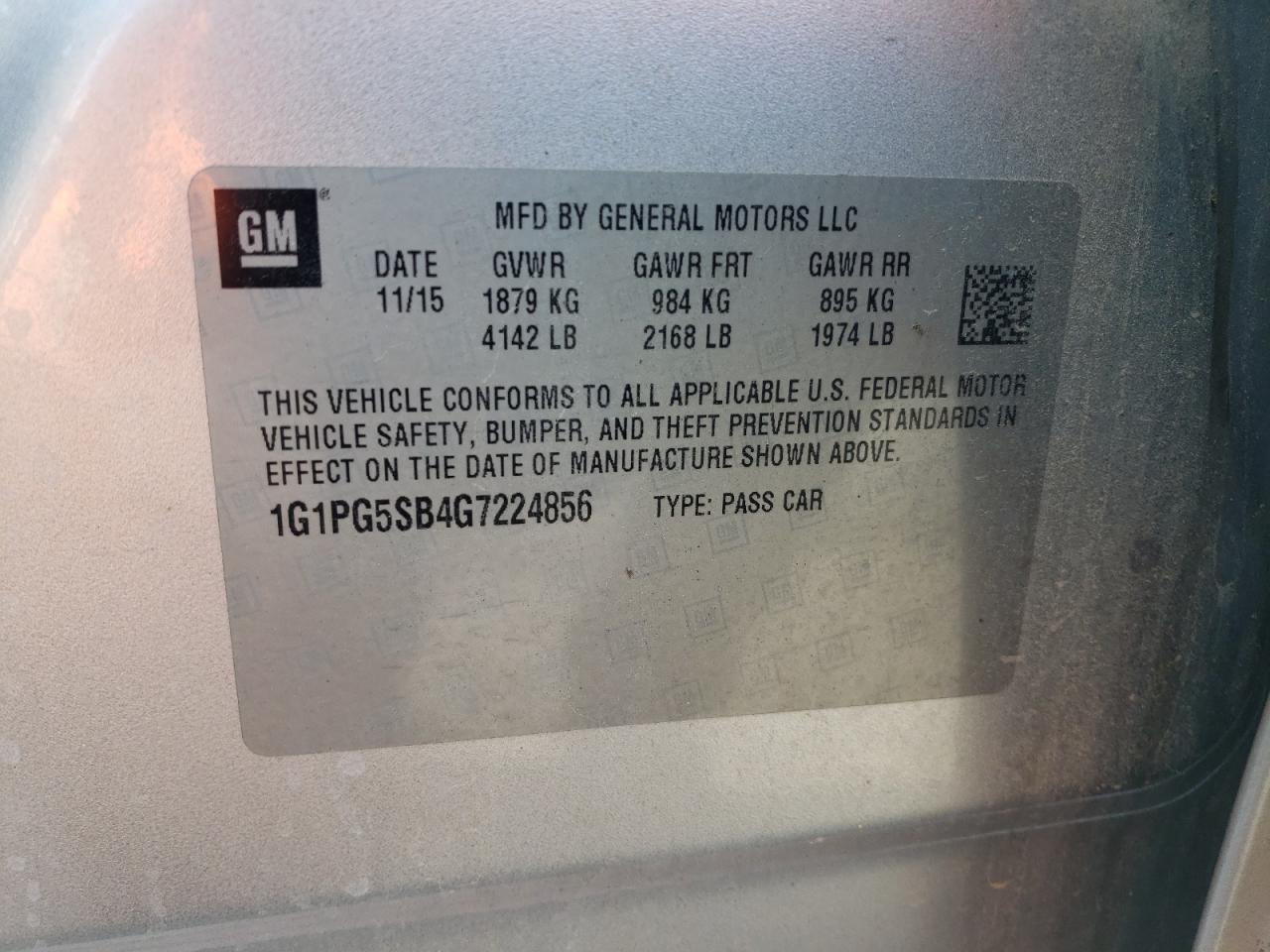 2016 Chevrolet Cruze Limited Ltz VIN: 1G1PG5SB4G7224856 Lot: 84974005