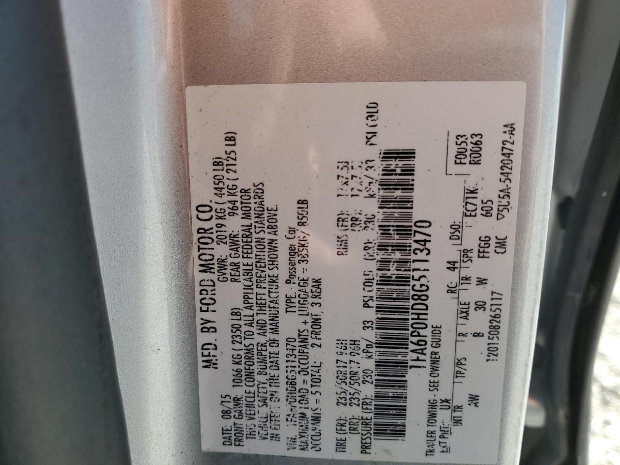 2016 Ford Fusion Se VIN: 1FA6P0HD8G5113470 Lot: 85166315