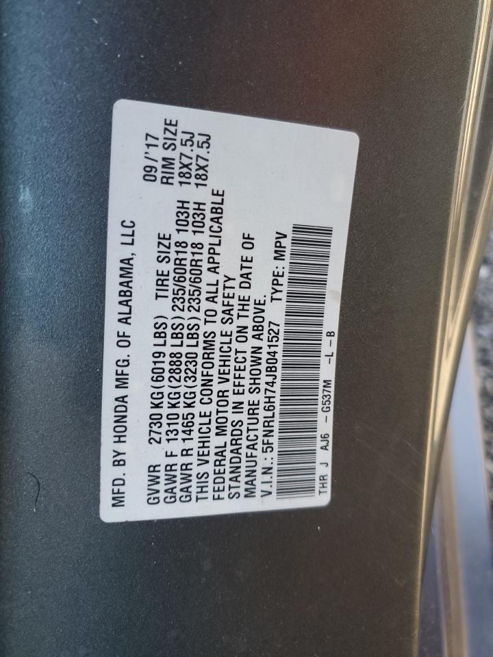 2018 Honda Odyssey Exl VIN: 5FNRL6H74JB041527 Lot: 85863165