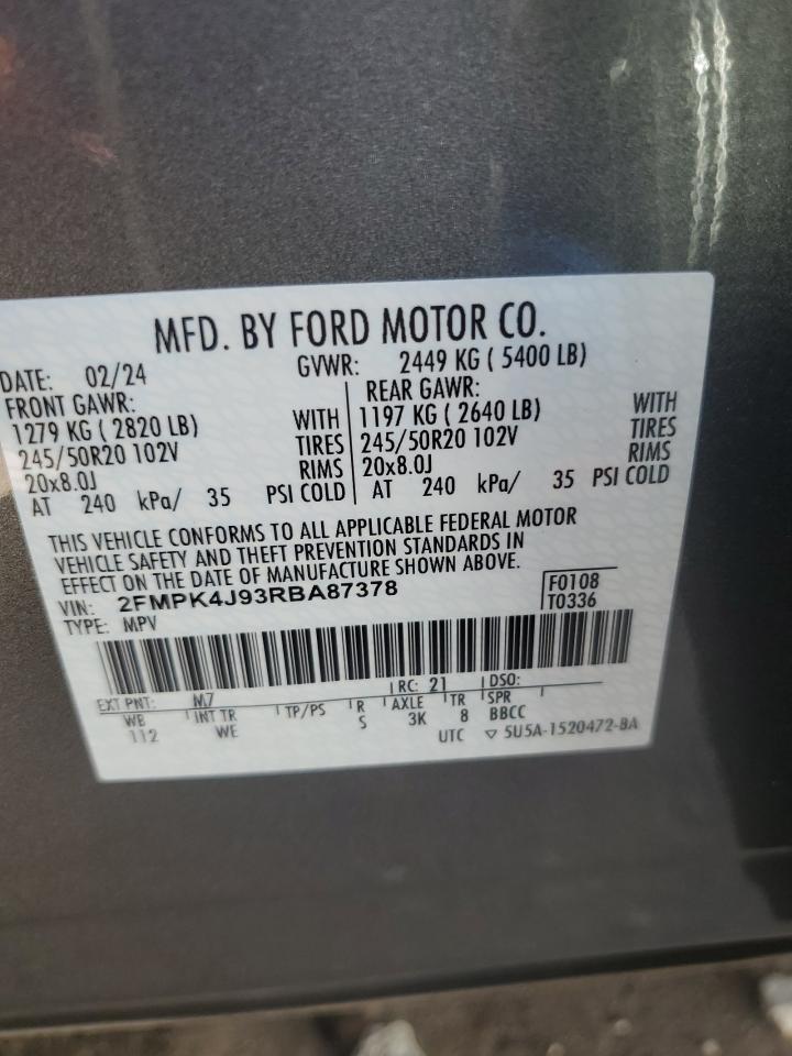 2024 Ford Edge Sel VIN: 2FMPK4J93RBA87378 Lot: 93050625