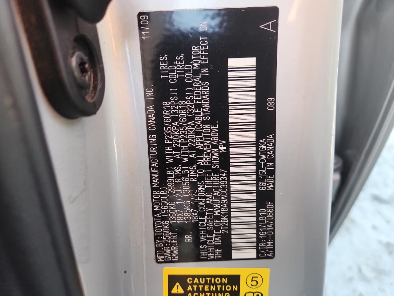 2010 Lexus Rx 350 VIN: 2T2BK1BA9AC039347 Lot: 82646235