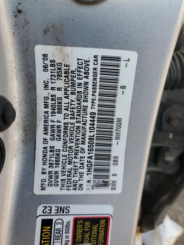 2008 Honda Civic Lx VIN: 1HGFA16508L104449 Lot: 84911345