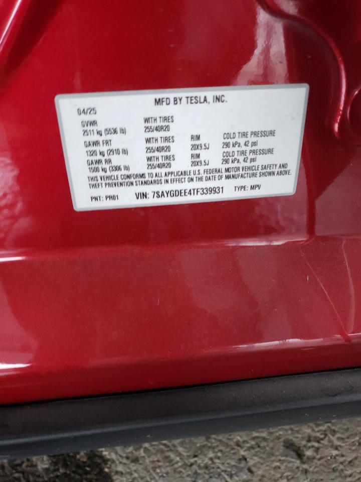 2026 Tesla Model Y VIN: 7SAYGDEE4TF339931 Lot: 84416155