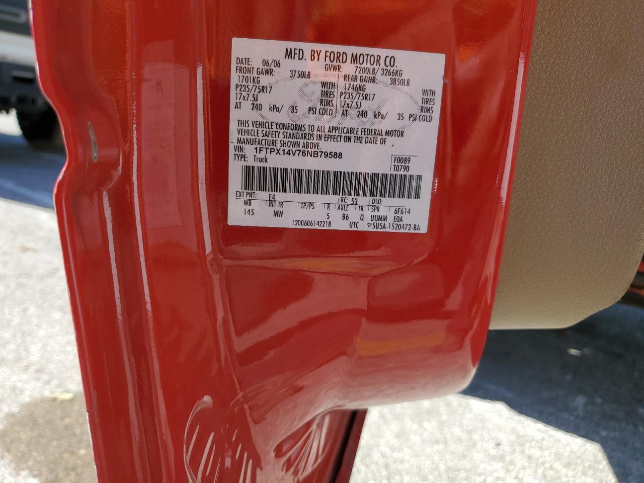 2006 Ford F150 VIN: 1FTPX14V76NB79588 Lot: 82388625