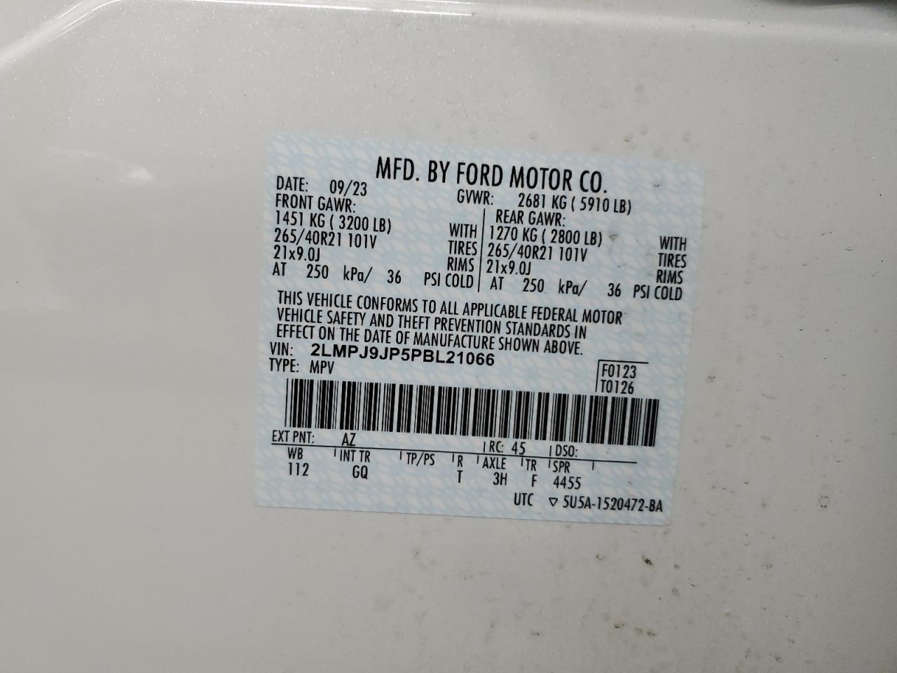 2023 Lincoln Nautilus Black Label VIN: 2LMPJ9JP5PBL21066 Lot: 90051925