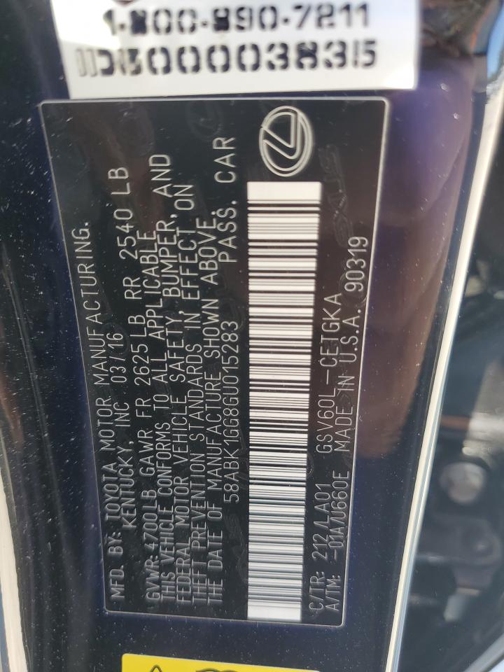 2016 Lexus Es 350 VIN: 58ABK1GG8GU015283 Lot: 86431445