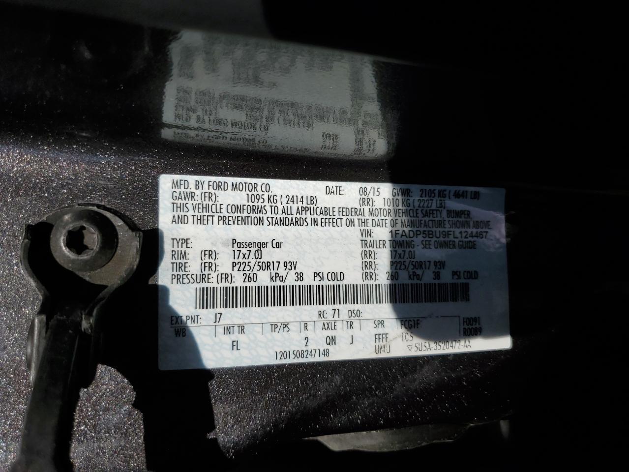 2015 Ford C-Max Sel VIN: 1FADP5BU9FL124467 Lot: 90293065