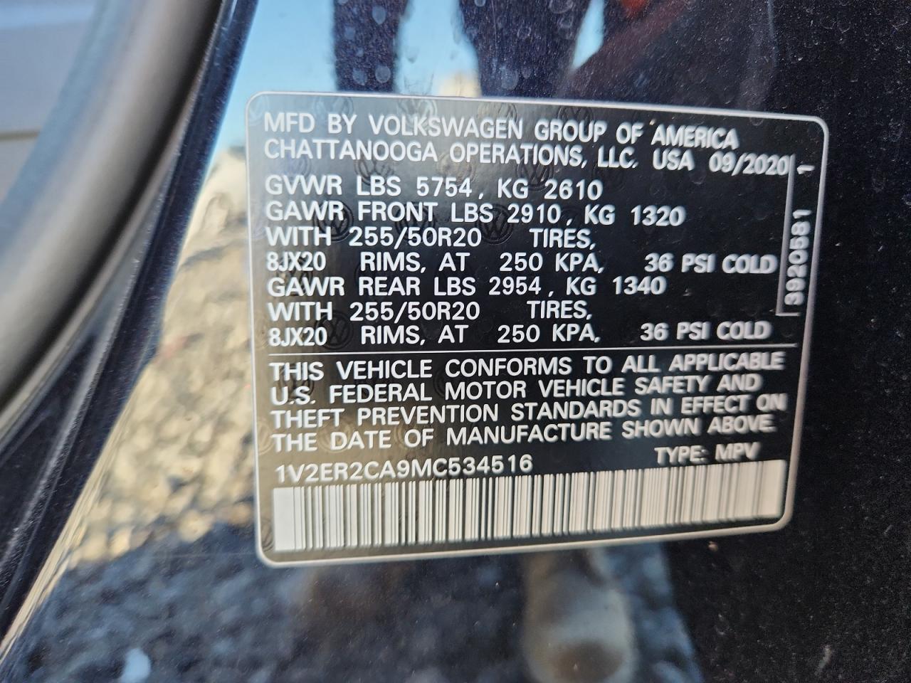 2021 Volkswagen Atlas Sel VIN: 1V2ER2CA9MC534516 Lot: 85933445