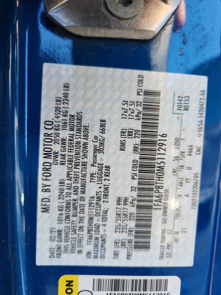 2021 Ford Mustang VIN: 1FA6P8TH0M5112916 Lot: 90834825